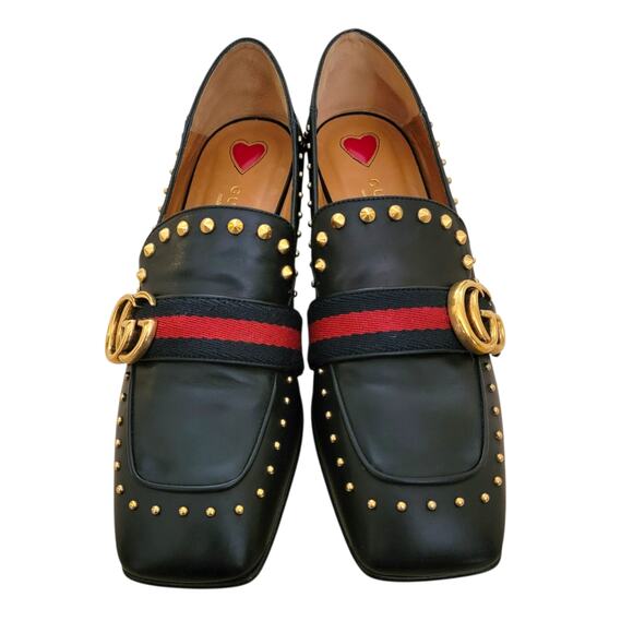 Gucci Peyton Studded Loafers 423560 Black Leather GG Web IT 37 US 7 - Picture 4 of 12